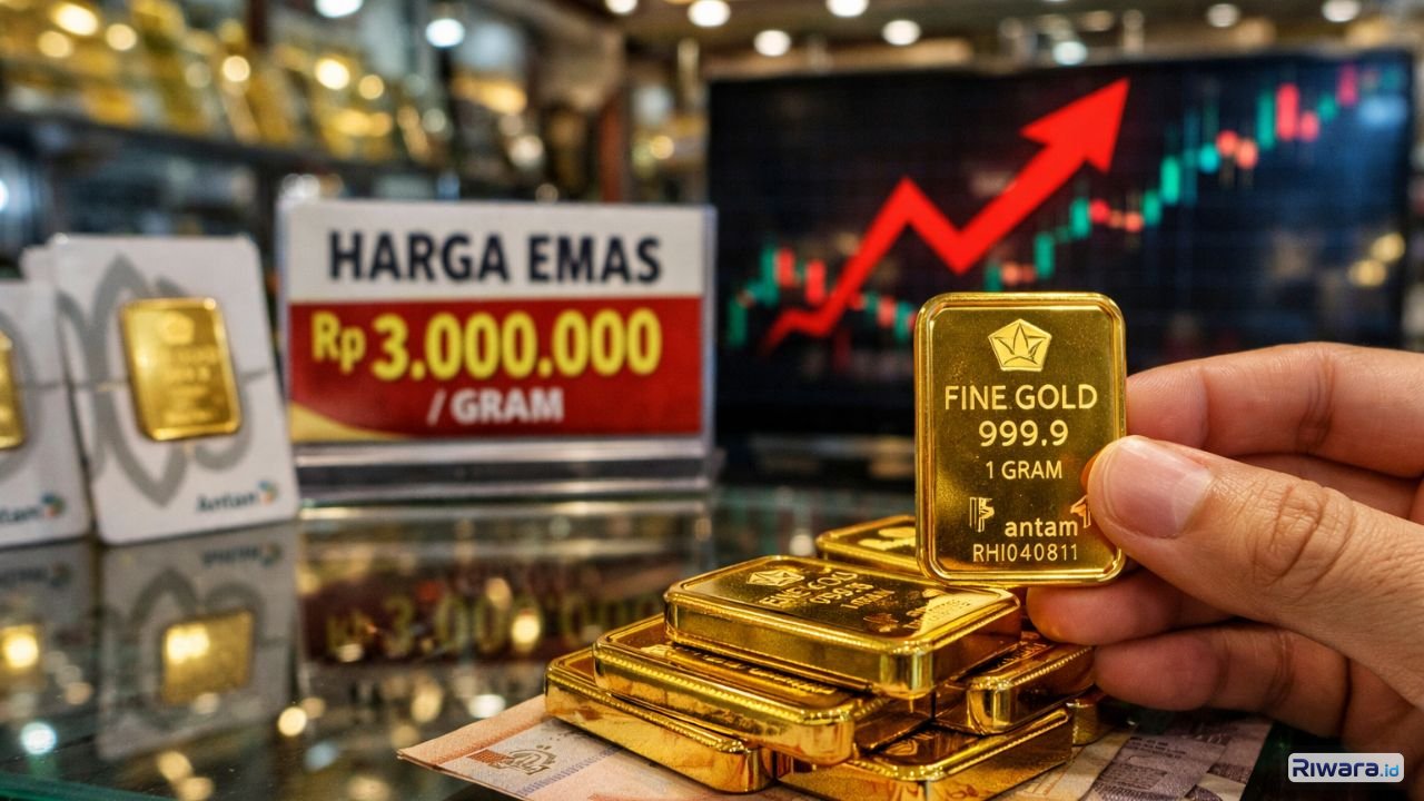 Harga emas batangan di toko emas menembus Rp3 juta per gram pada 7 April 2026, mencerminkan lonjakan permintaan di tengah ketidakpastian ekonomi global.